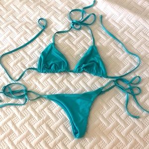 Frankie’s blue bikini